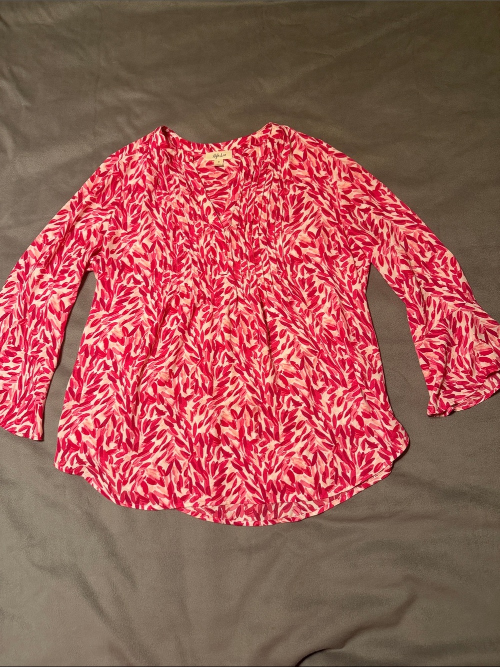 Style & Co. Pink Leaf-Print V-Neck Tunic